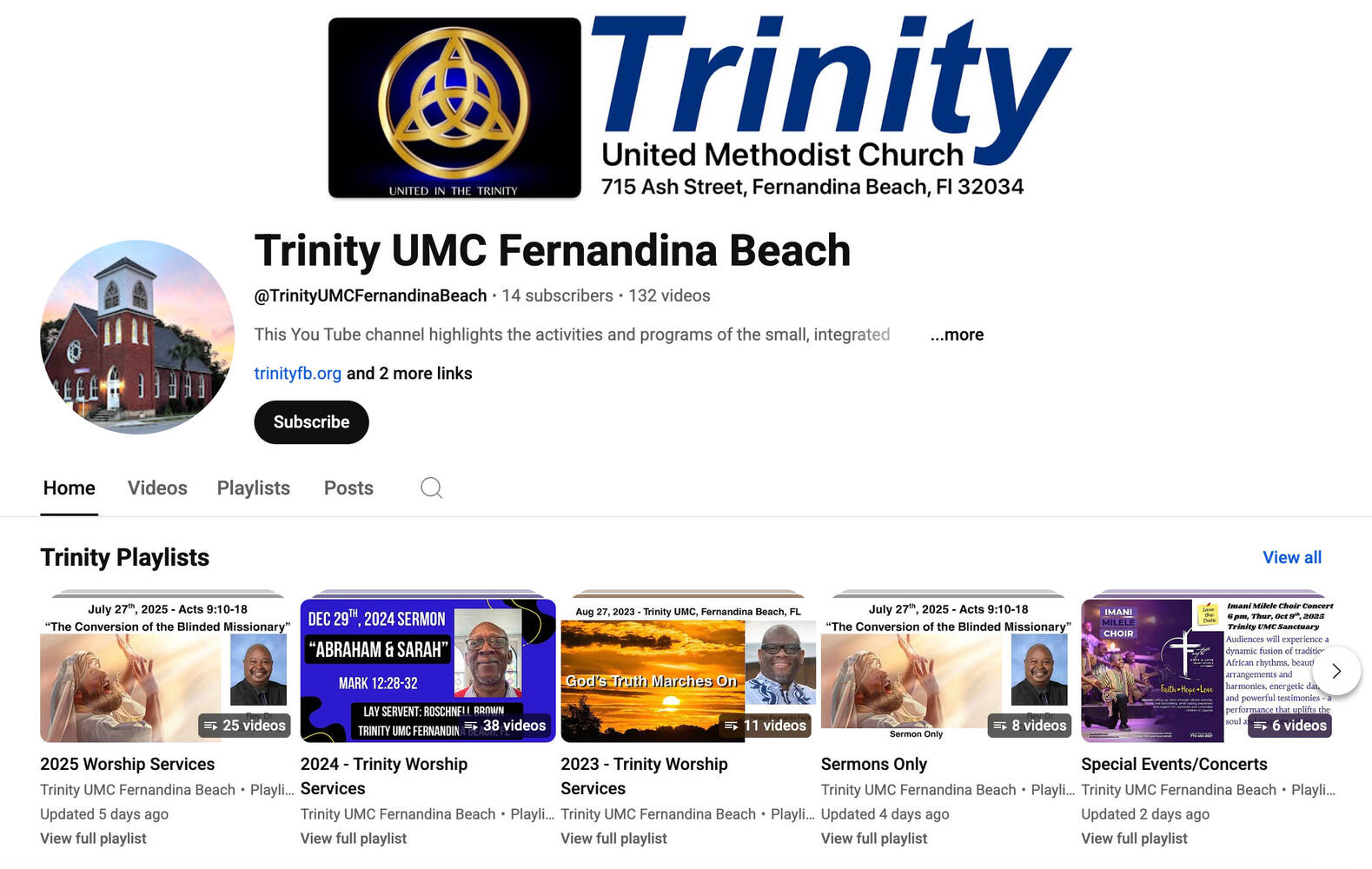 The new Trinity YouTube page
